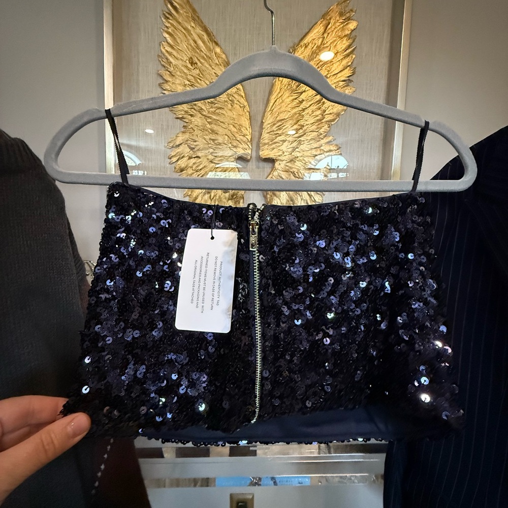 Line & Dot Dark Navy Blue Sequin Strapless Top Size Large NWT - Picture 6 of 6